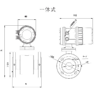 FLDC系列電磁流量計產品尺寸（一體式） 