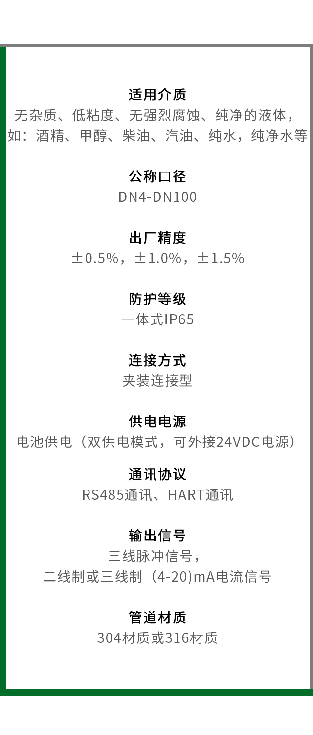 夾裝式電池供電液體渦輪流量計