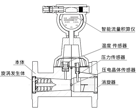 氣體旋進(jìn)旋渦流量計結(jié)構(gòu)圖