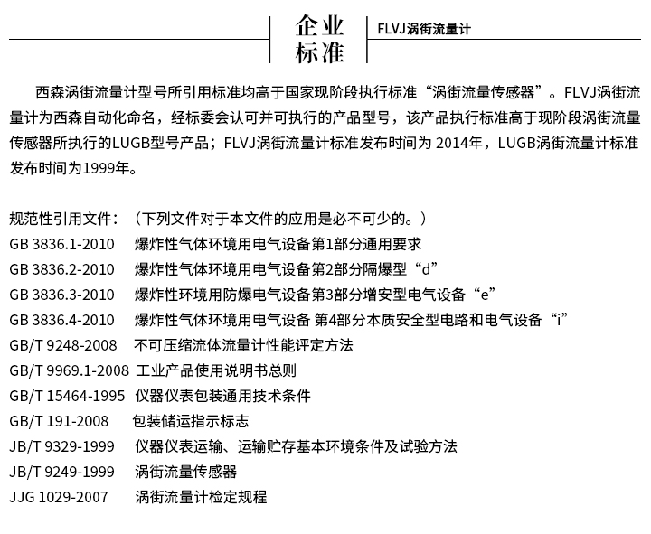 渦街流量計企業標準