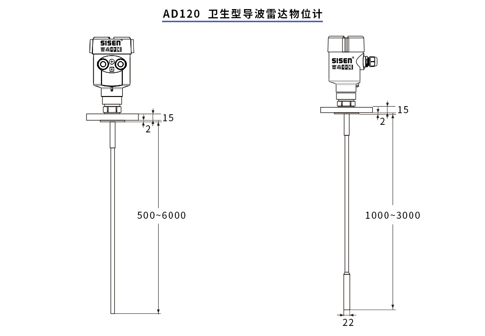 AD120衛生型導波雷達物位計產品尺寸