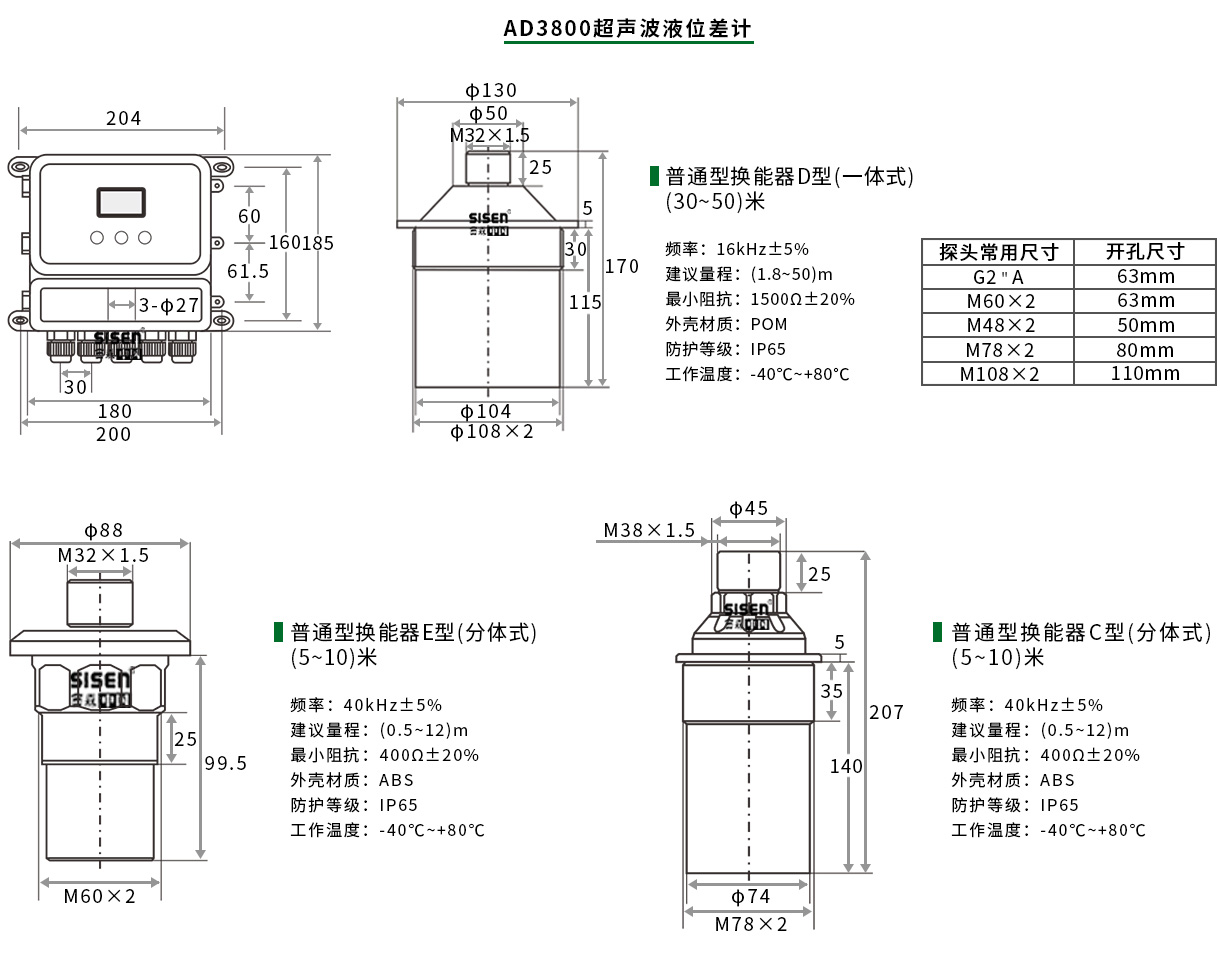 超聲波液位差計產品尺寸