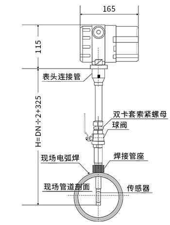 西森插入式熱式氣體質量流量計安裝示意圖