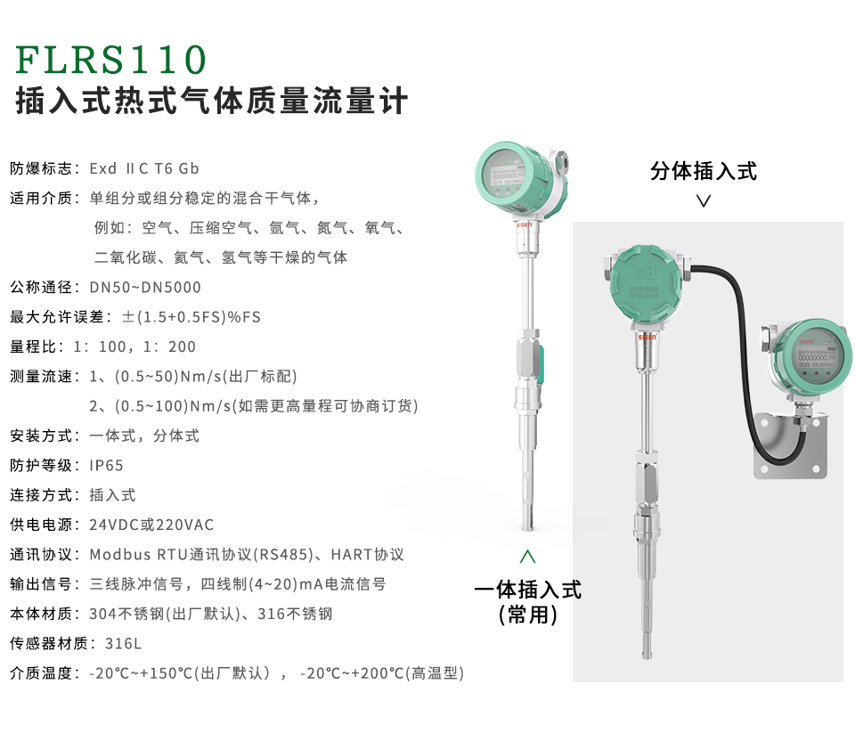 FLRS110插入式熱式氣體質量流量計