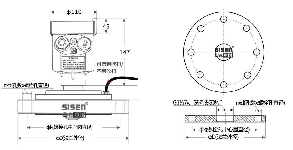 AD310B-B2 81GHz喇叭透鏡雷達物位計產品尺寸